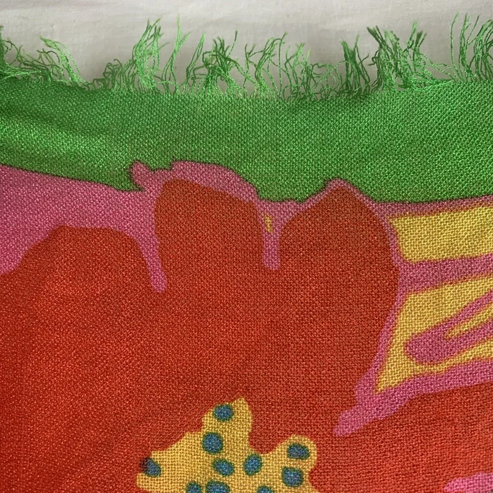 Vtg Floral Scarf Liz Claiborne Hawaiian Hibiscus Red Pink Blue Green Tropical